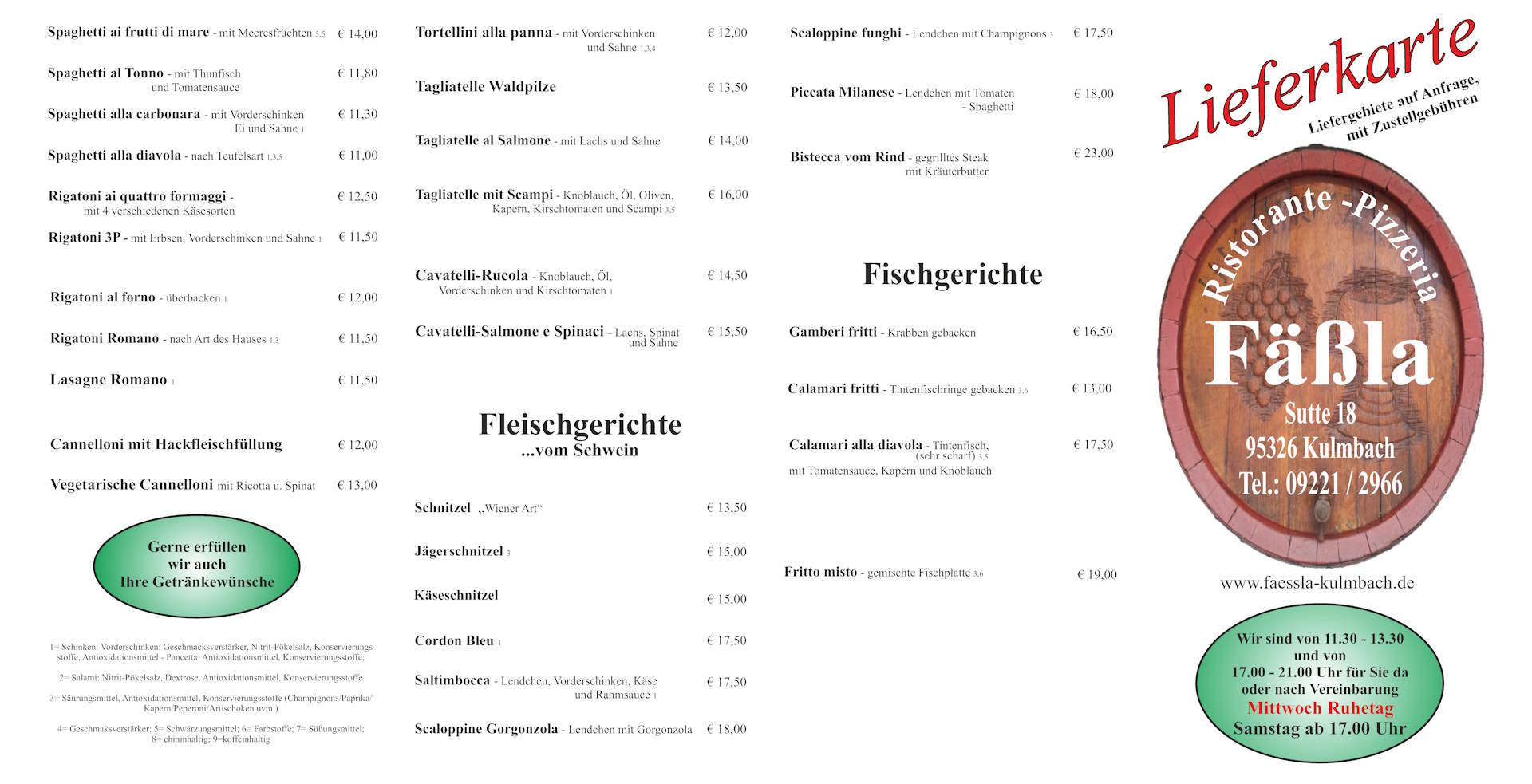 Speisekarte Fässla Kulmbach ab Februar 2026 Seite 2